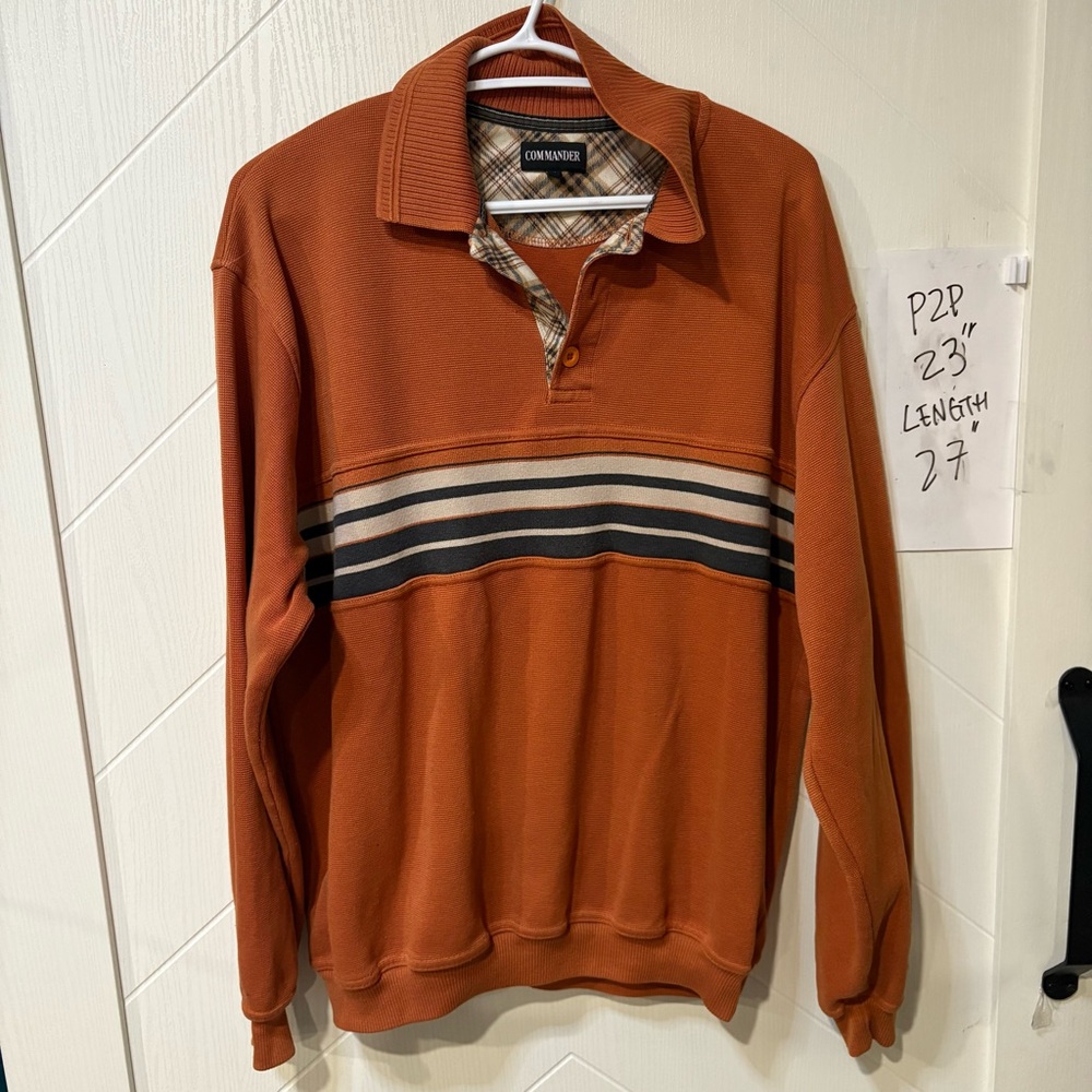 Men's Rust Stripe Rugby Pullover Shirt - Picture 2 of 5